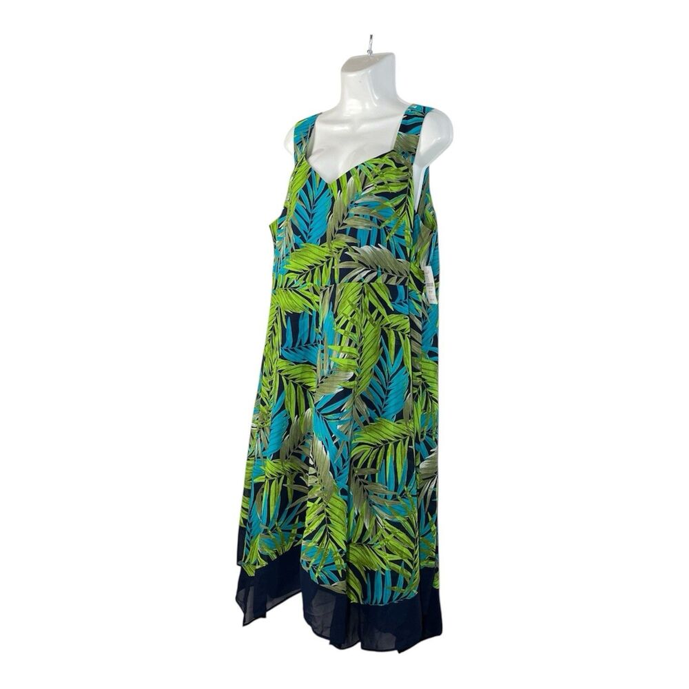 Catherines Sleeveless Dress 1XWP Petite Plus 18W 20W Tropical Green Blue Midi